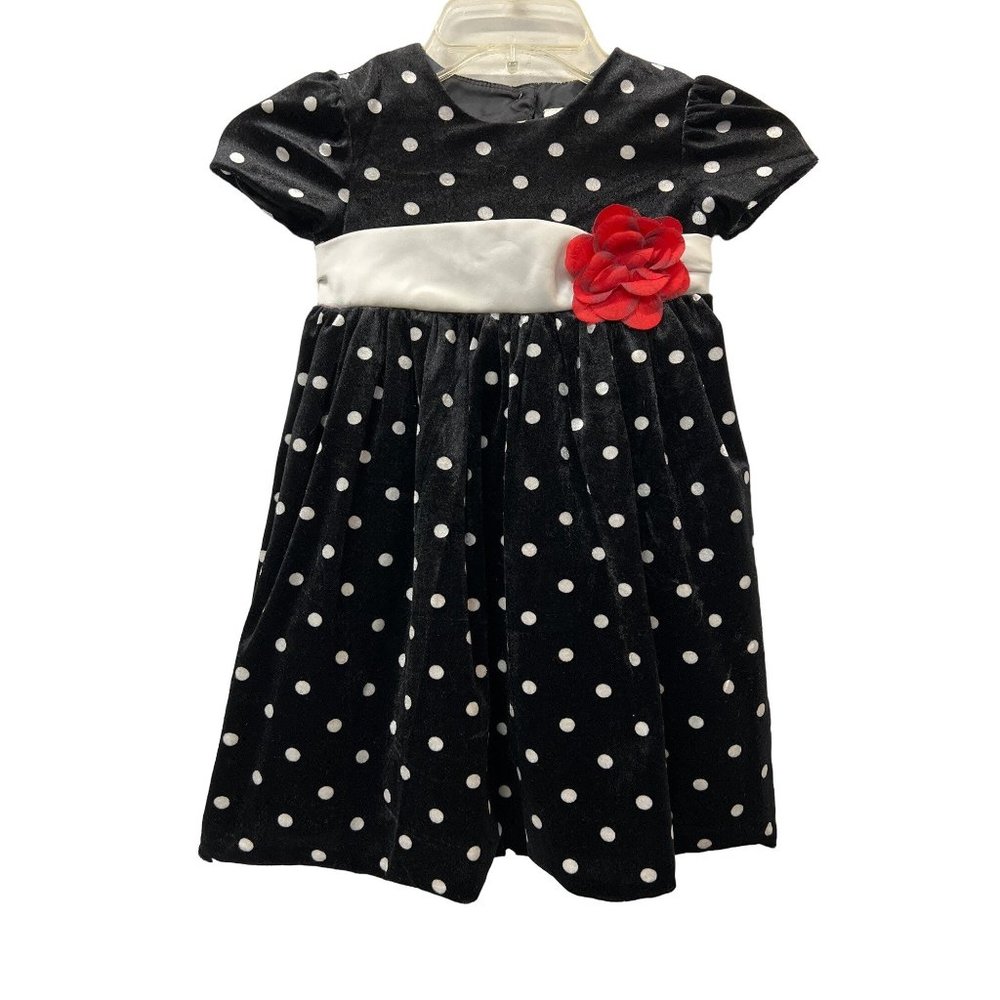 Kidture Collection Polka Dots Black White Red Rose Girl Dress  4T